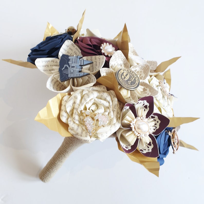 Paper Flower Wedding Bridal Bouquet Paper Harry Potter Theme Gryffindor Slytherin Hogwarts EXAMPLE ONLY see description