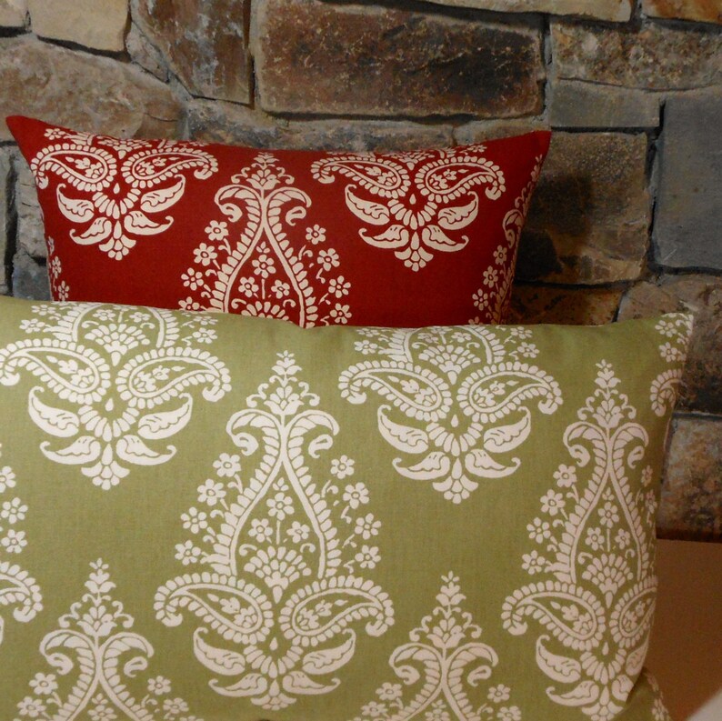 Large Paisley Avocado Green Pillow Cover //Custom Pillow Etsy