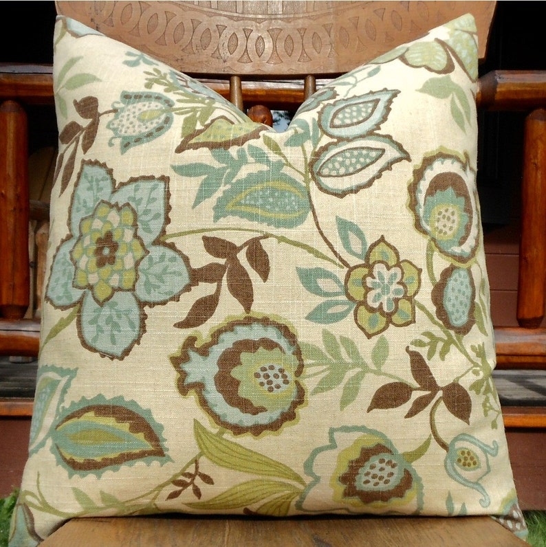 Mint and Brown Floral Pillow20 Pillow Spa Blue