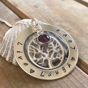 Mothers Necklace. Grandma Necklace. Tree of Life Necklace. Hand Stamped, Sterling Silver, Personalized Necklace with Tree of Life Charm