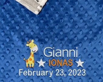 Giraffe Personalized Birth Announcement Plush Blanket, Giraffe Birth Stats Blanket, Custom Birth Stats Blanket, Safari Giraffe Blanket