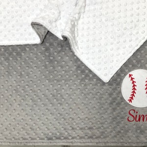 Baseball Baby Blanket, Chevron Grey and Red Minky Blanket, Personalized Baseball Blanket, Baseball Nursey image 2