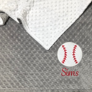 Baseball Baby Blanket, Chevron Grey and Red Minky Blanket, Personalized Baseball Blanket, Baseball Nursey image 1