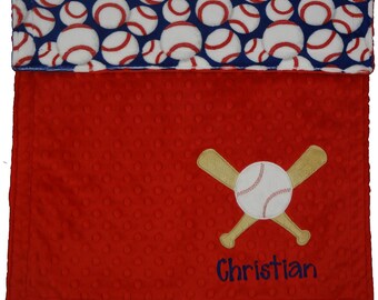 Baseball Baby Blanket, Personalized Baseball Minky blanket. Bat and Baseball, Custom Minky blanket