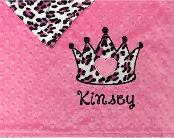 Princes Crown Blanket,Personalized Minky Baby Girl Blanket, Princess Crown Applique Personalized Minky Blanket, Custom Blanket