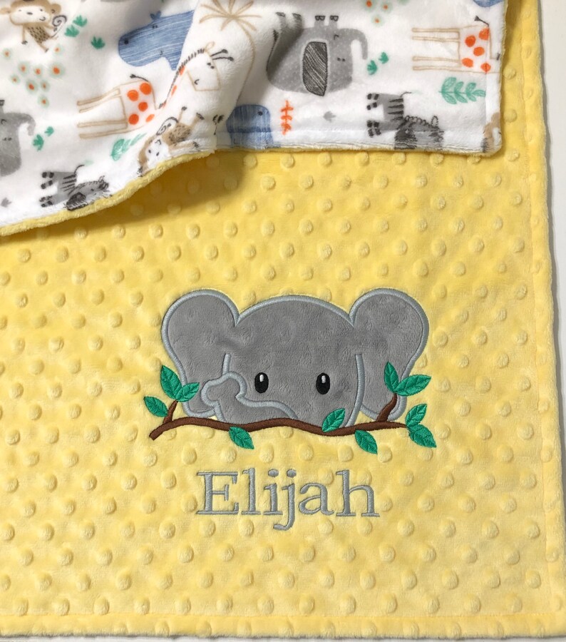 Elephant Personalized Minky Baby Blanket Custom Baby Name Etsy
