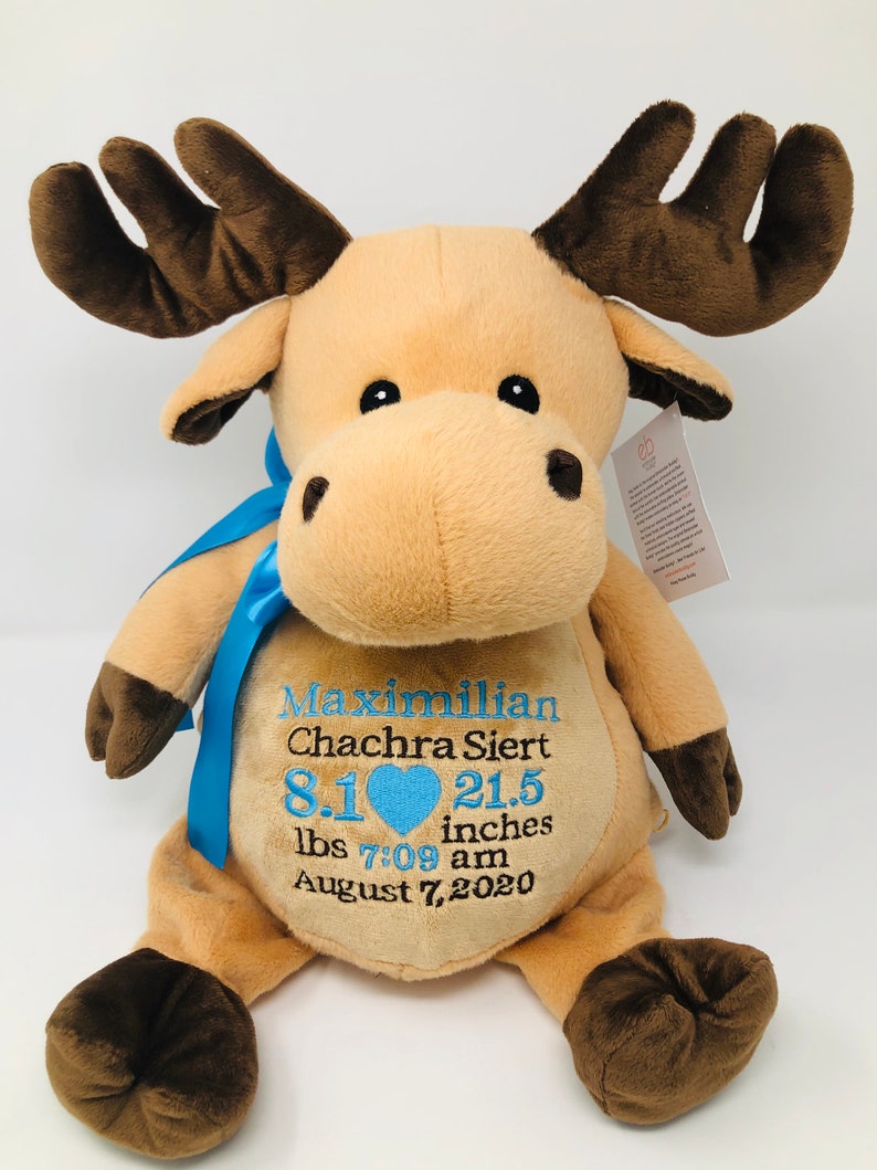 Moose Personalized Stuffed Birth Announcement Embroidered Etsy