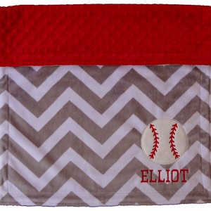 Baseball Baby Blanket, Chevron Grey and Red Minky Blanket, Personalized Baseball Blanket, Baseball Nursey image 5