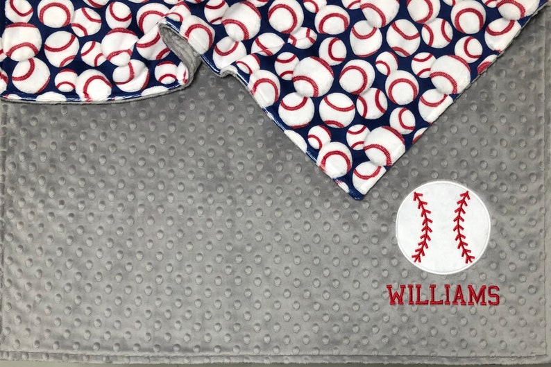 Baseball Baby Blanket, Chevron Grey and Red Minky Blanket, Personalized Baseball Blanket, Baseball Nursey image 4