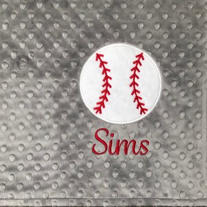 Baseball Baby Blanket, Chevron Grey and Red Minky Blanket, Personalized Baseball Blanket, Baseball Nursey image 3