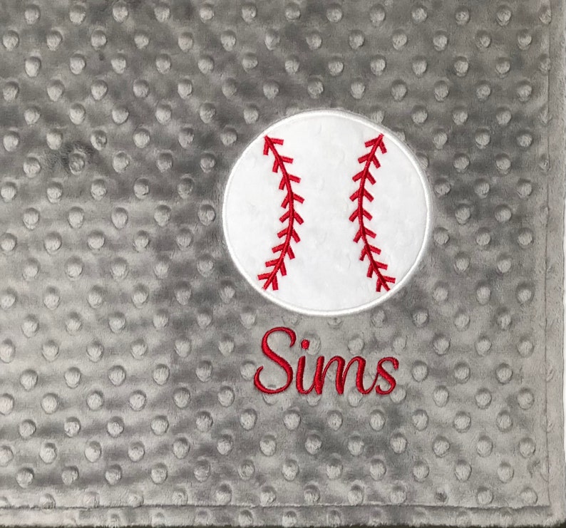 Baseball Baby Blanket, Chevron Grey and Red Minky Blanket, Personalized Baseball Blanket, Baseball Nursey image 3