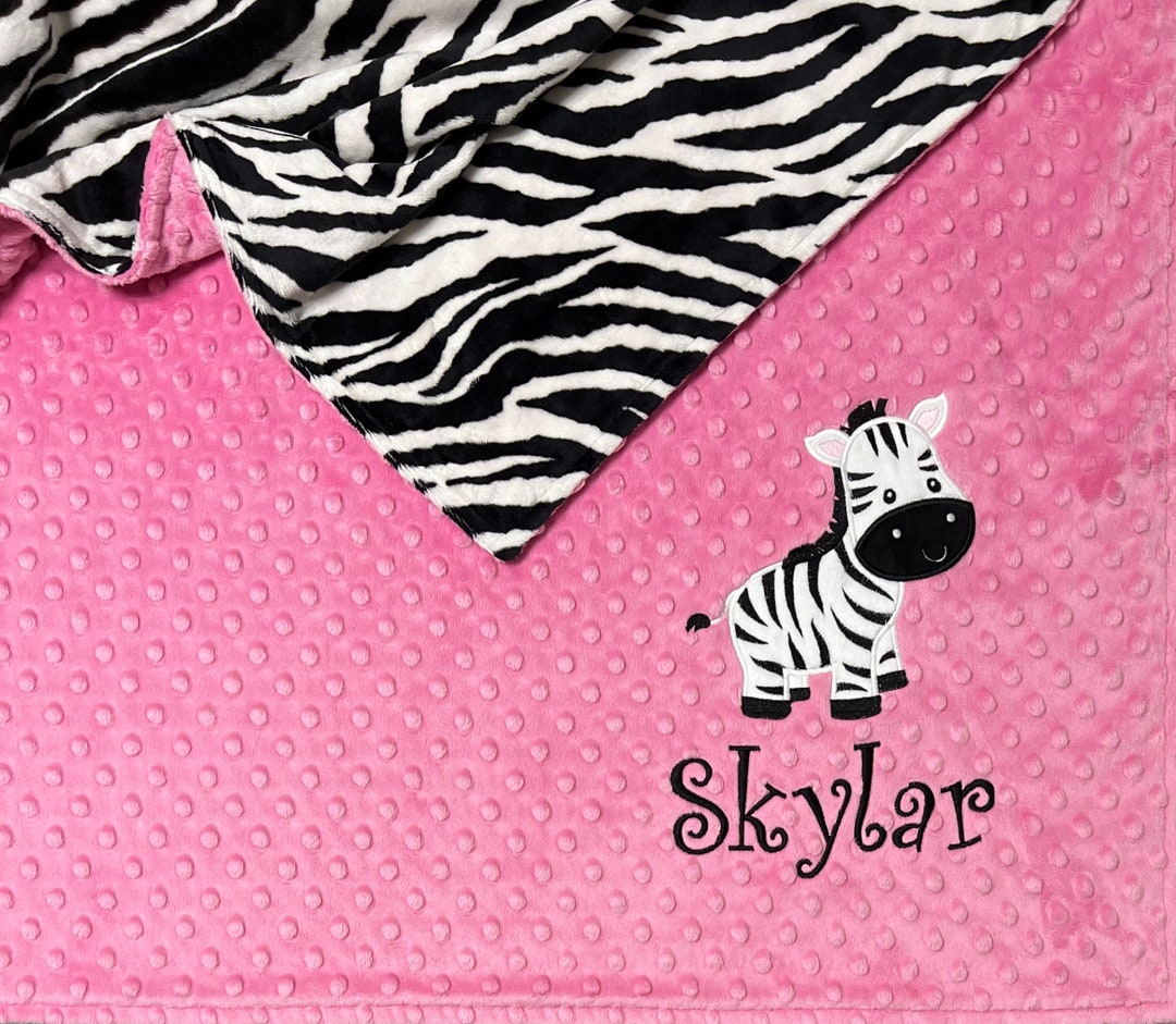 Zebra Baby Blanket, Hot Pink Baby Girl Zebra Blanket, Hot Pink Minky