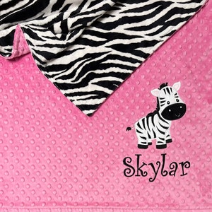 Georgie Baby Blanket in Striped Fleece (Neon Pink / White