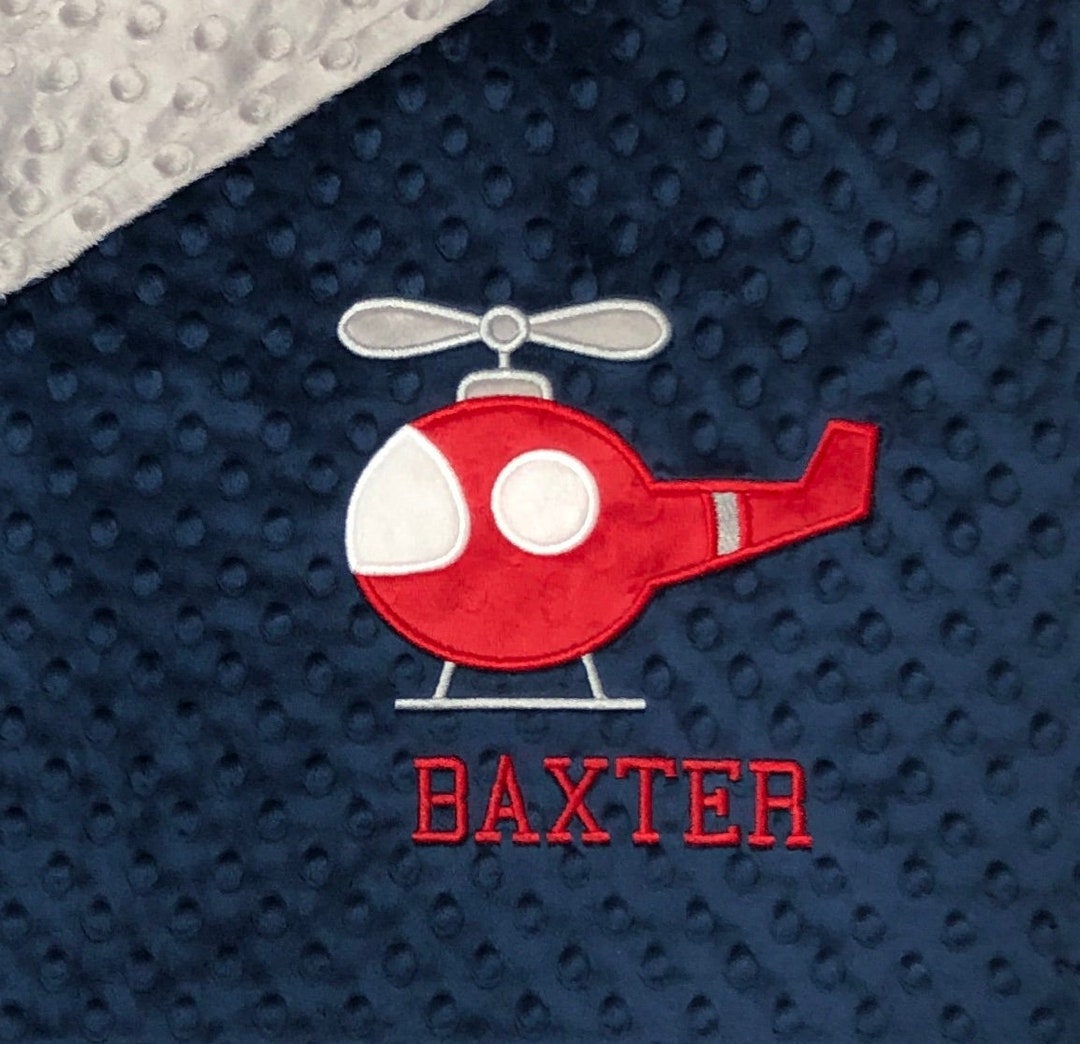 Helicopter Baby Blanket, Navy Airplane Blanket, Personalized Minky