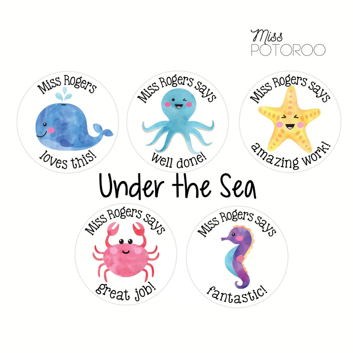 Under the Sea Stickers Personalised Teacher Stickers Custom Etsy
