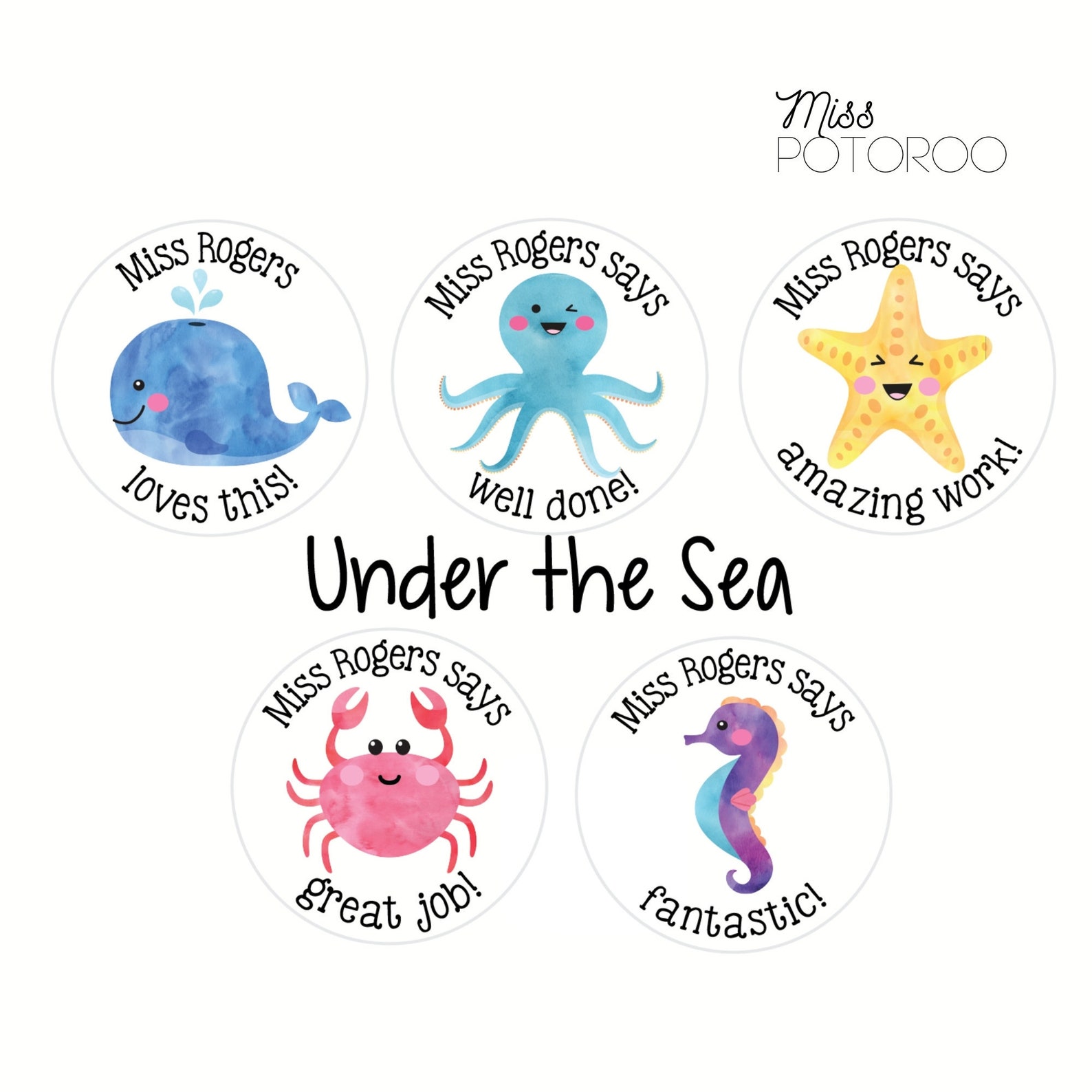 Under the Sea Stickers Personalised Teacher Stickers Custom Etsy