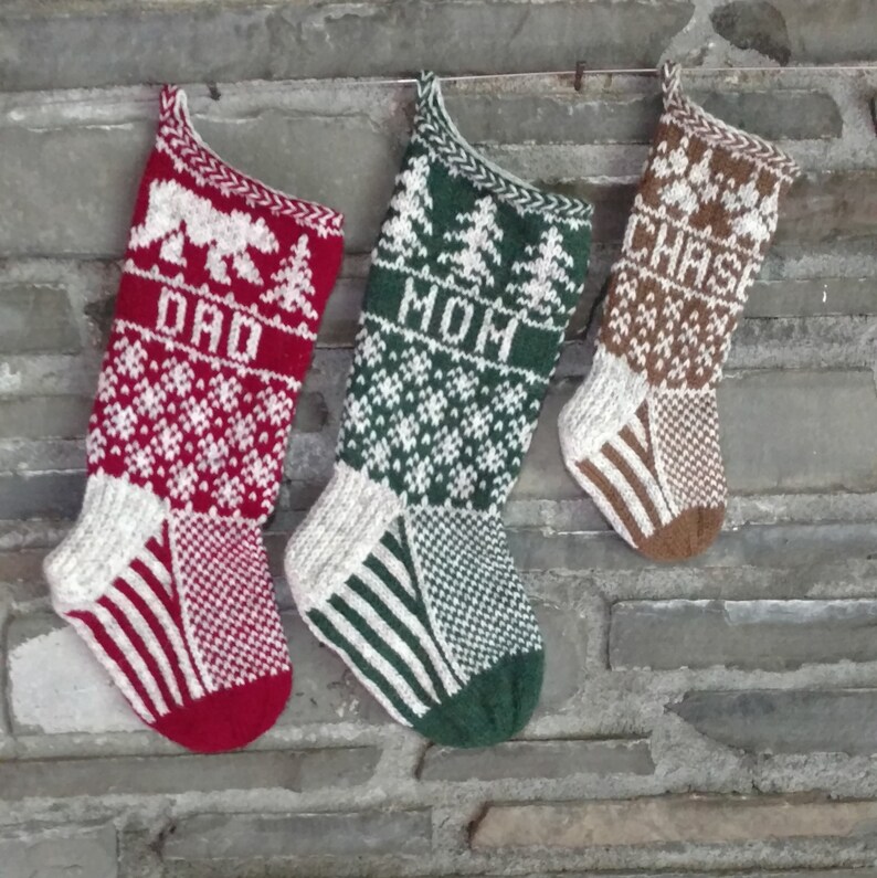 hand knit Christmas Stocking dragon vintage inspired fair isle Knit With the Wind