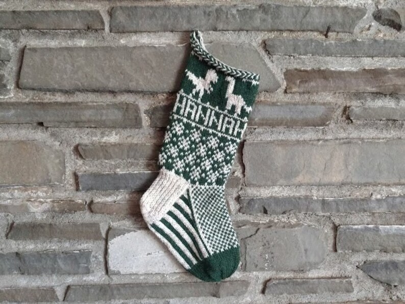 Dinosaur Stocking hand knit, fair isle, vintage inspired Knit With the Wind image 1