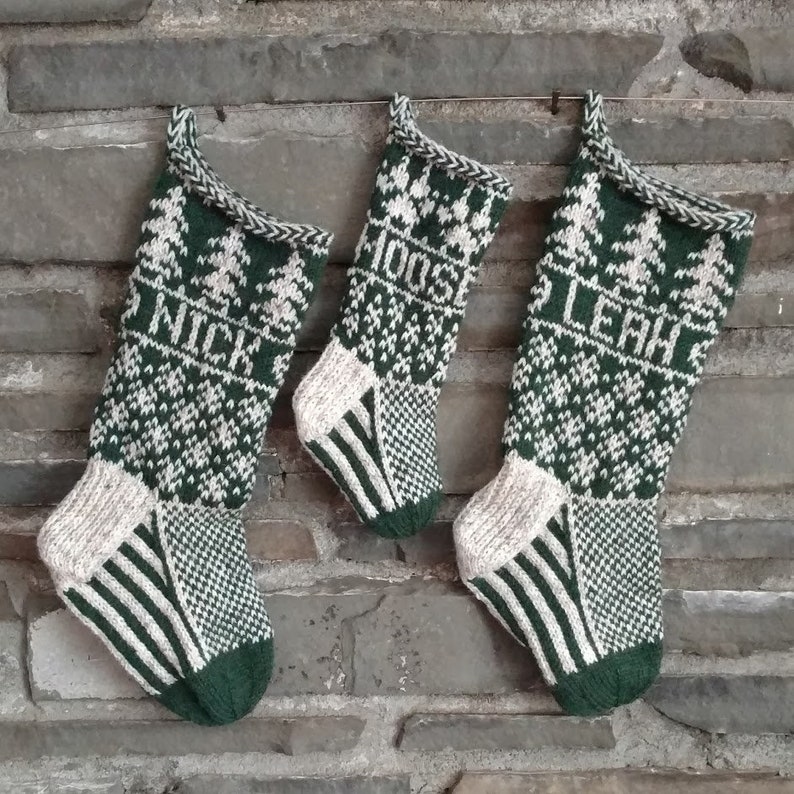 Evergreen Christmas Stocking hand knit, fair isle, vintage inspired Knit With the Wind image 2