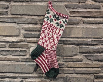 Jumbo XL Christmas stocking door hanger - hand knit, Fair Isle, personalized