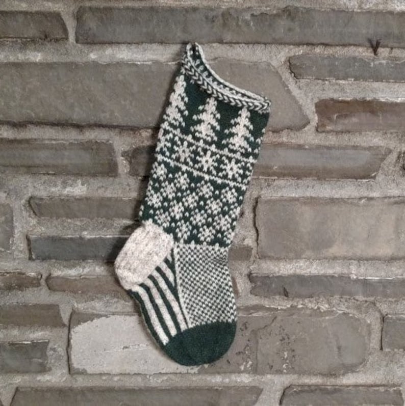 Evergreen Christmas Stocking hand knit, fair isle, vintage inspired Knit With the Wind image 6