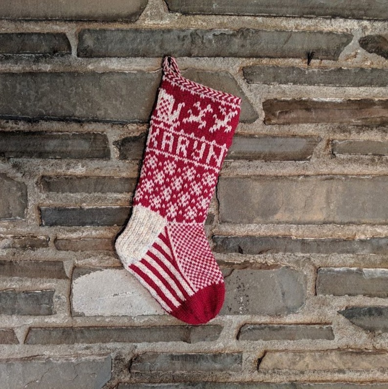 Santa's Sleigh Christmas Stocking hand knit, fair isle, vintage inspired Knit With the Wind image 1