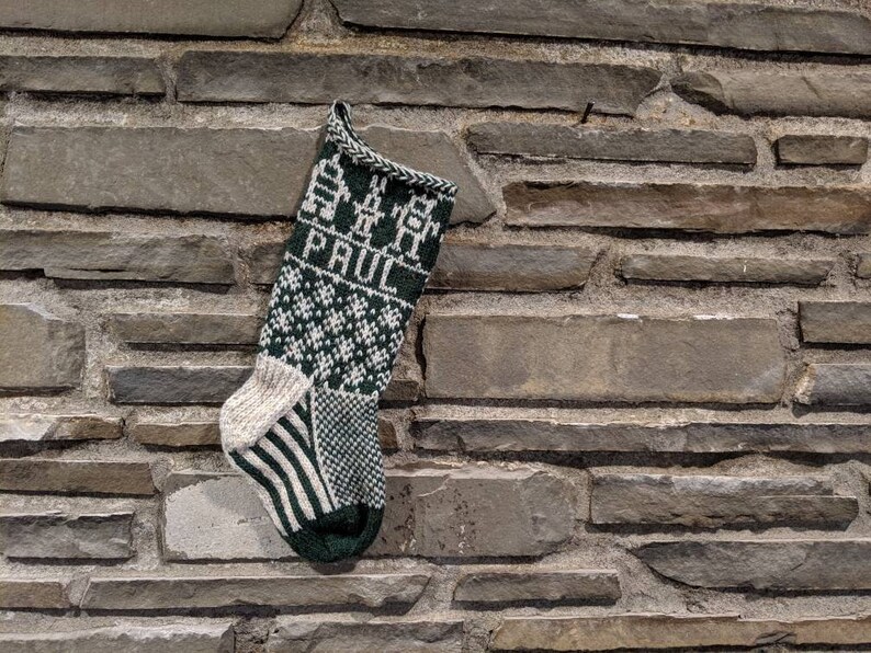 hand knit Christmas Stocking dragon vintage inspired fair isle Knit With the Wind