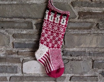 Snowman Stocking | hand knit, fair isle, vintage inspired | Knit With the Wind