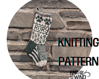 Pet Stocking Knitting Pattern - includes dog bone and paw print charts