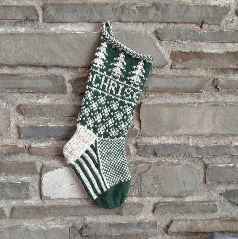 Evergreen Christmas Stocking hand knit, fair isle, vintage inspired Knit With the Wind image 4