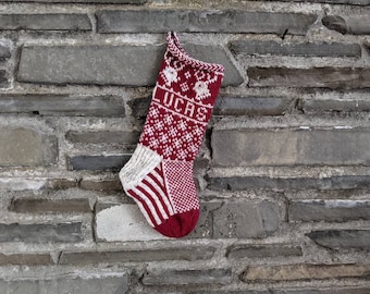 Stag Christmas Stocking | hand knit, fair isle, vintage inspired | Knit With the Wind