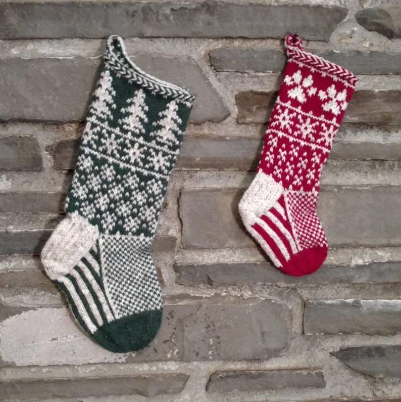 Evergreen Christmas Stocking hand knit, fair isle, vintage inspired Knit With the Wind image 9