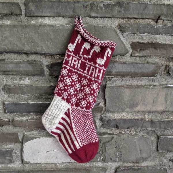 Music Note Christmas Stocking | hand knit, fair isle, vintage inspired | Knit With the Wind