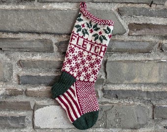Holly Christmas Stocking | hand knit, fair isle, vintage inspired | Knit With the Wind