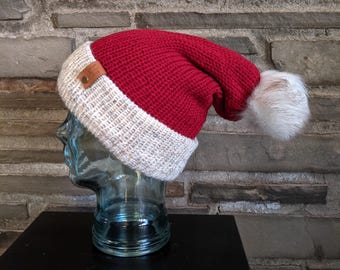 Knit Santa hat with pom - Knitwiththewind red white winter