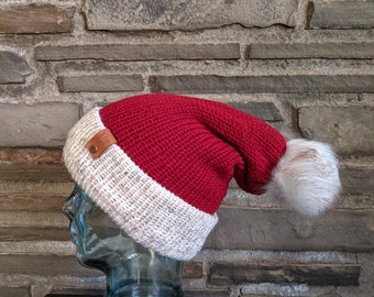 Knit Santa hat with pom - Knitwiththewind red white winter