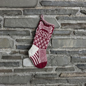 Full size dog bone Christmas Stocking | hand knit, fair isle, vintage inspired | Knit With the Wind