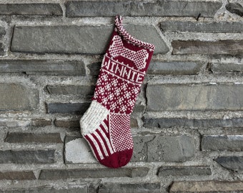 Full size dog bone Christmas Stocking | hand knit, fair isle, vintage inspired | Knit With the Wind