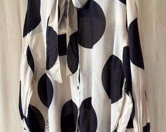 Oversized Cotton Polka Dot Blouse: Pussy Bow, Long Sleeves