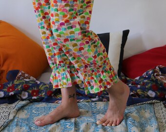 Rikkoko Victorian lounge pyjamas style  made in pure cotton with multicolor cat print and frills