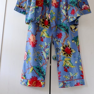 RIKKOK0 lounge pyjama made in pure cotton BLUE long pants and sleeves with pockets FLORAL print image 2