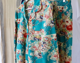 Cotton WOAMAN  PYJAMA  Set BLUE  Sky Print Floral Japanese