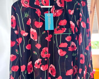 Poppy Print Cotton Pyjama Set: Women's Long Sleeve Sleepwear