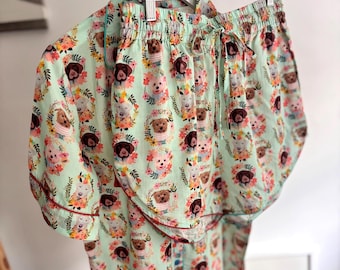 Dog Print Cotton Pajama Set: Women's Lounge Shorts Coordinate