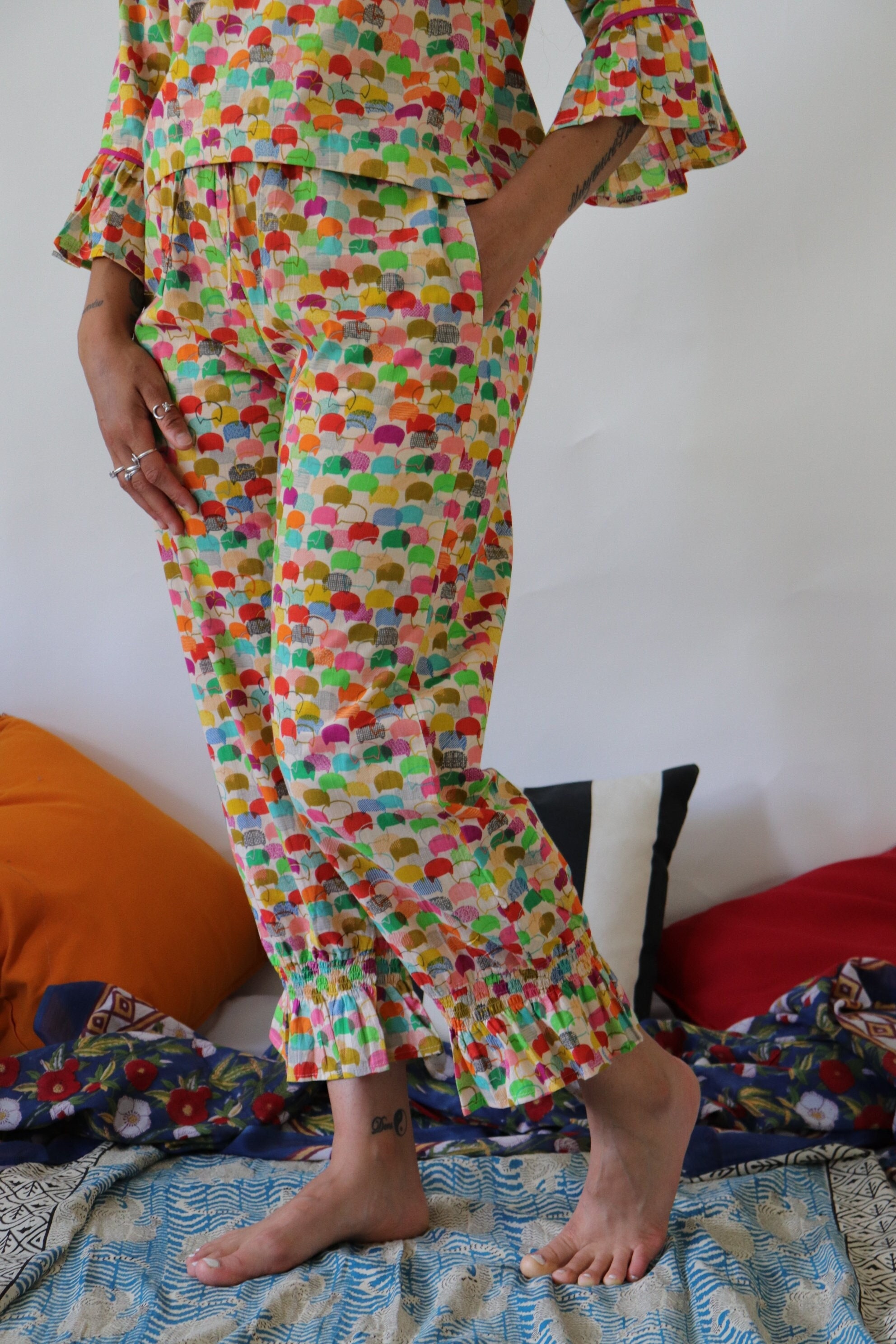 Pyjama turque à fleurs de grossesse et allaitement -3 pièces