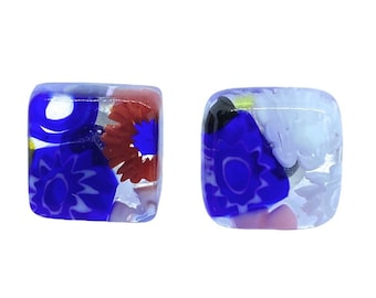 Orecchini Millefiori in Vetro di Murano, Gioielli in Vetro di Murano da Venezia, Orecchini a perno, Orecchini in Vetro Fatti a Mano, Circa 1cm x 1cm