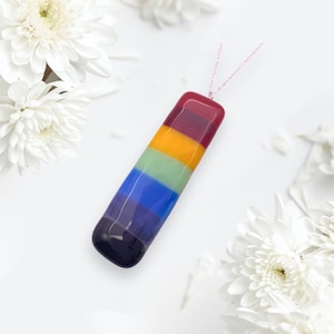 Rainbow Pendant, Glass Pendant, Handmade Glass Pendant, Fused Glass Rainbow Pendant, Chunky 7cm x 2cm