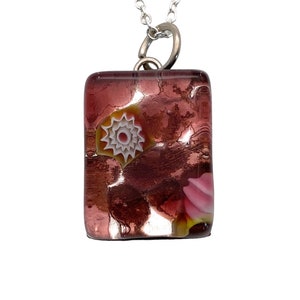 Glass Pendant, Hand Selected Genuine Murano Glass on Silver Plated Necklace, Millefiori Flower Pendant, Venetian Glass, 2cm x 1.5cm (MGPP9)