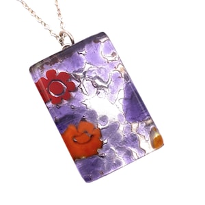 Glass Pendant, Hand Selected Genuine Murano Glass on Silver Plated Necklace, Millefiori Flower Pendant, Venetian Glass, 3cm x 2cm (MGPC4)