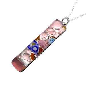 Glass Pendant, Hand Selected Genuine Murano Glass on Silver Plated Necklace, Millefiori Flower Pendant, Venetian Glass, 4cm x 1cm